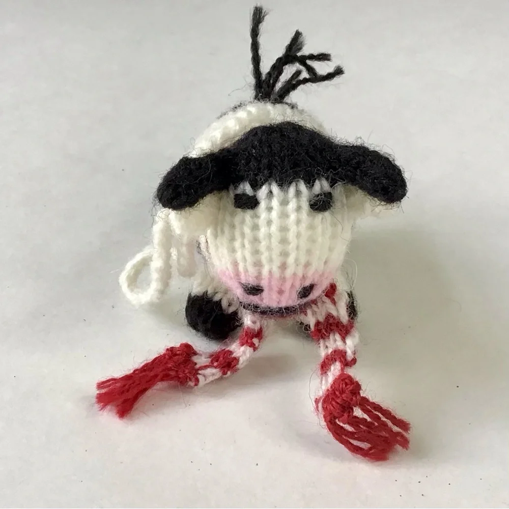 Melange Collection Knit Animal Cow Christmas Ornament Handmade Peru Alpaca Wool